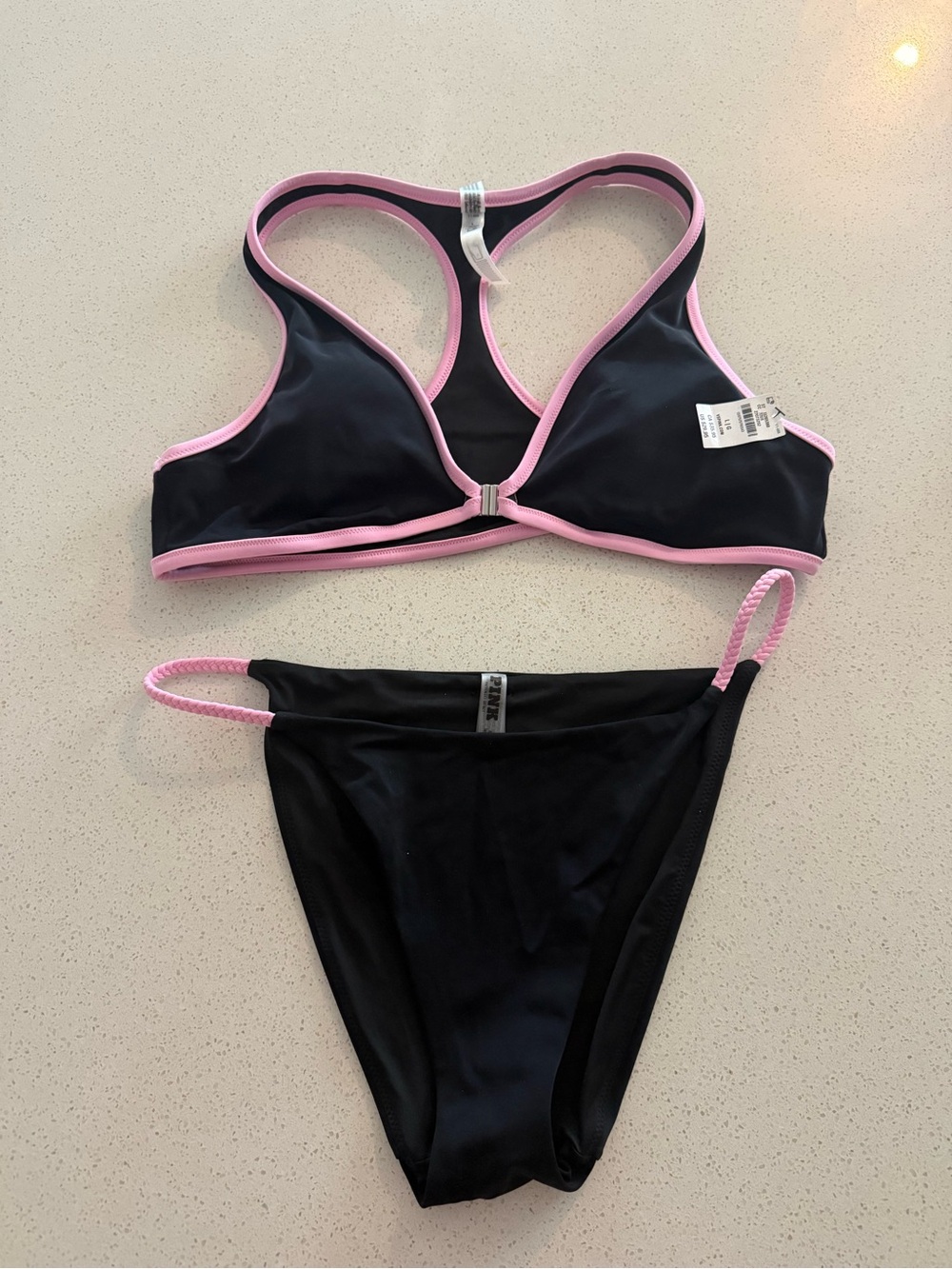 PINK Victoria's Secret Black Bikini with Pink Trim